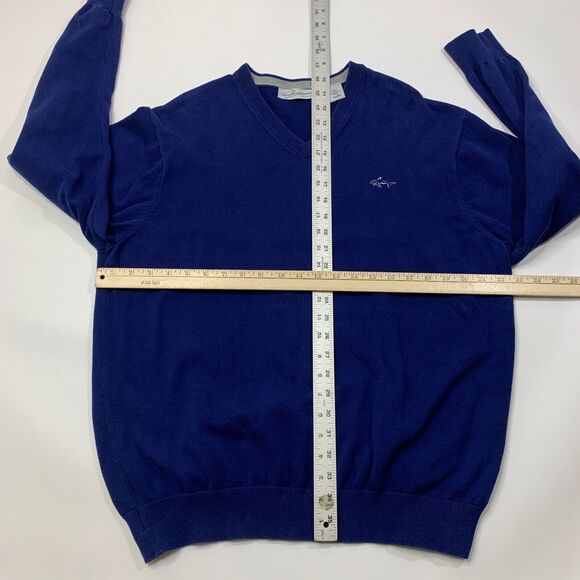 Greg Norman Sweater Mens XL Extra Large Royal Blue Cotton V Neck Pullover - Picture 6 of 12